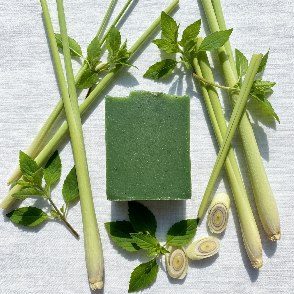 Lemongrass Bar Soap, vibrant green handcrafted natural soap bar